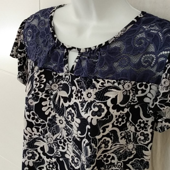 SJS Blue Paisley Scoop Neck Blouse XL - Picture 3 of 8
